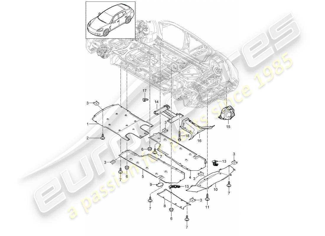 porsche 2016 (panamera 970) trim underbody parts diagram