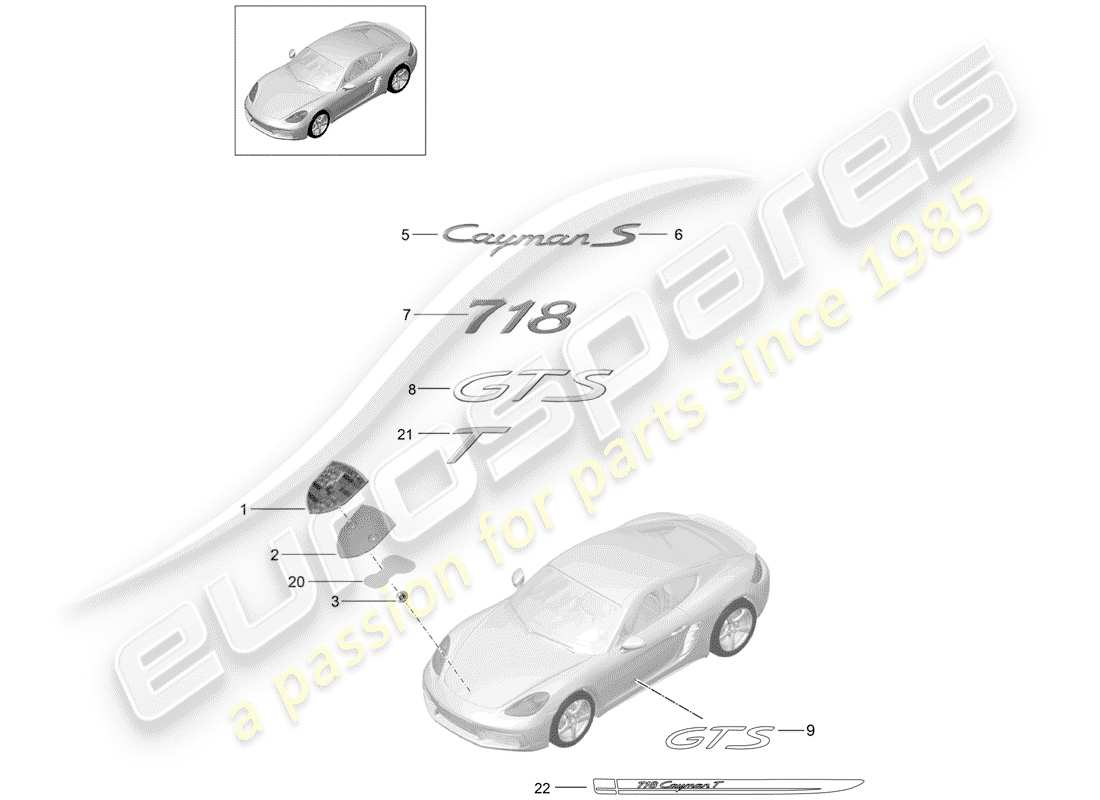 porsche 2020 (718 cayman) moldings inscriptions/lettering part diagram