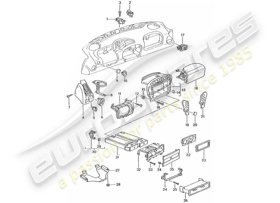 porsche 2000 (986 boxster) accessories instrument panel trim d >>- mj 2002 parts diagram