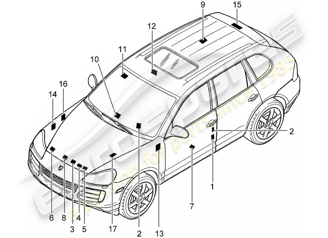porsche 2008 (cayenne e1 9pa) signs/notices part diagram
