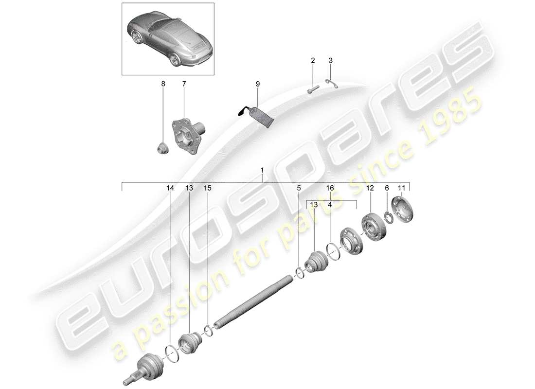 porsche 2014 (991-1) drive shaft wheel hub parts diagram