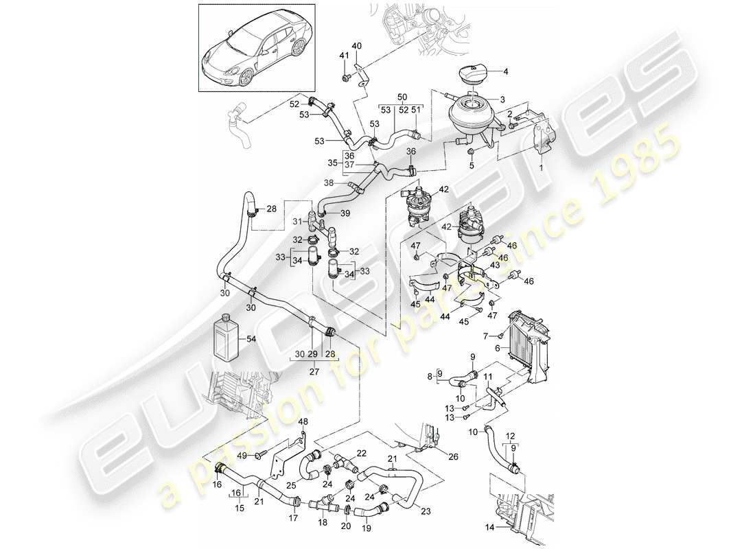 porsche 2016 (panamera 970) coolant cooling system coolant expansion tank d - mj 2014>> parts diagram