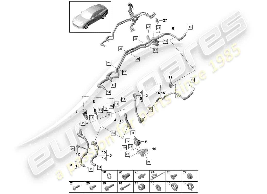 porsche 2019 (panamera 971-1) heater right side member hybrid part diagram