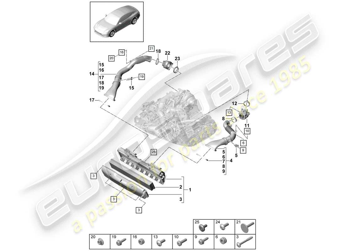 porsche 2018 (panamera 971-1) air filter housing intake hose part diagram