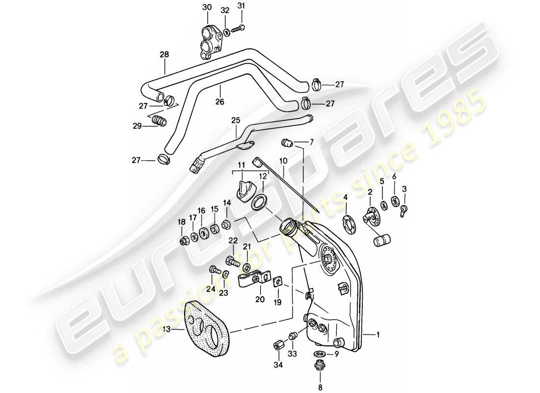 porsche 1986 (911) engine lubrication - oil tank - lines part diagram