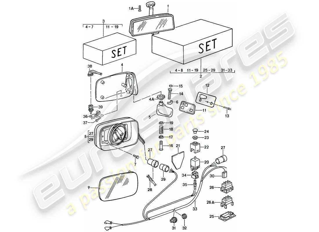 porsche 1989 (911) rear view mirror inner - rear view mirror part diagram