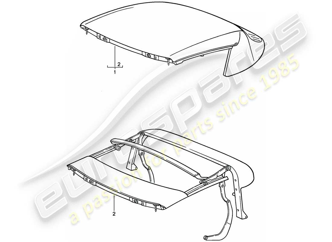 porsche 1987 (911) convertible top - top frame - manually adjustable part diagram