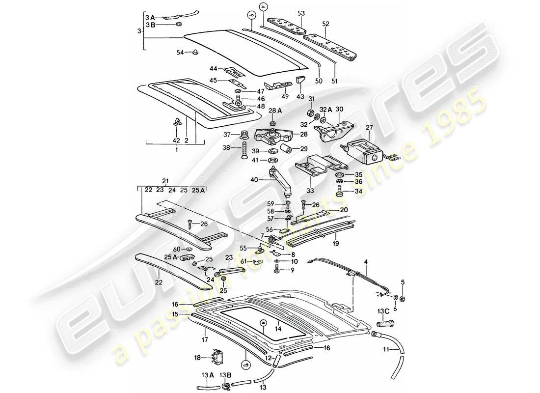 porsche 1987 (911) sunroof part diagram