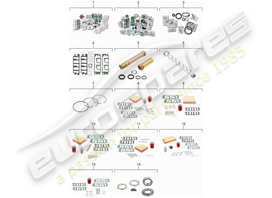 porsche 1988 (911) gasket set - repair kits - repair set for maintenance part diagram