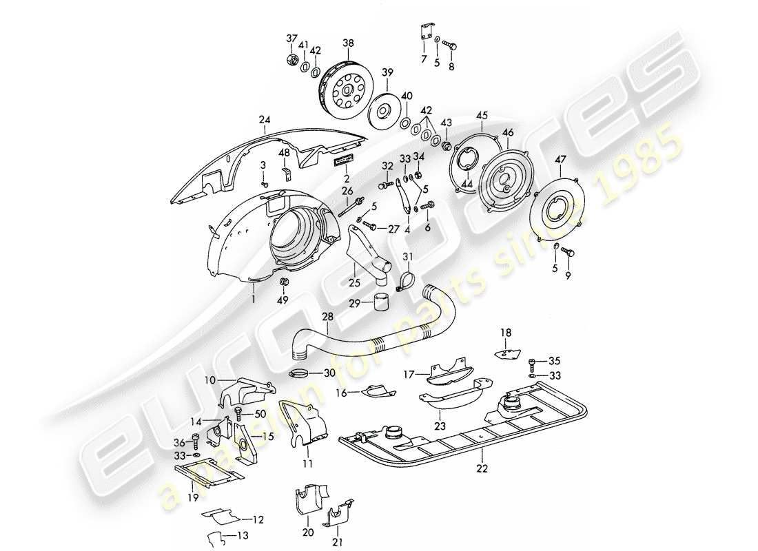 porsche 1969 (911/912) air cooling - air duct - and - engine cover - for - (s)(d) part diagram