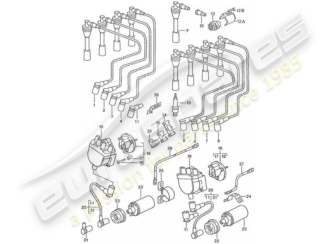 porsche 1989 (928) engine electrics parts diagram