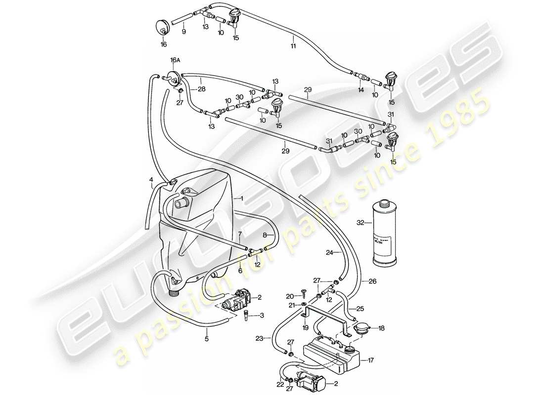 porsche 1979 (928) windshield washer unit parts diagram