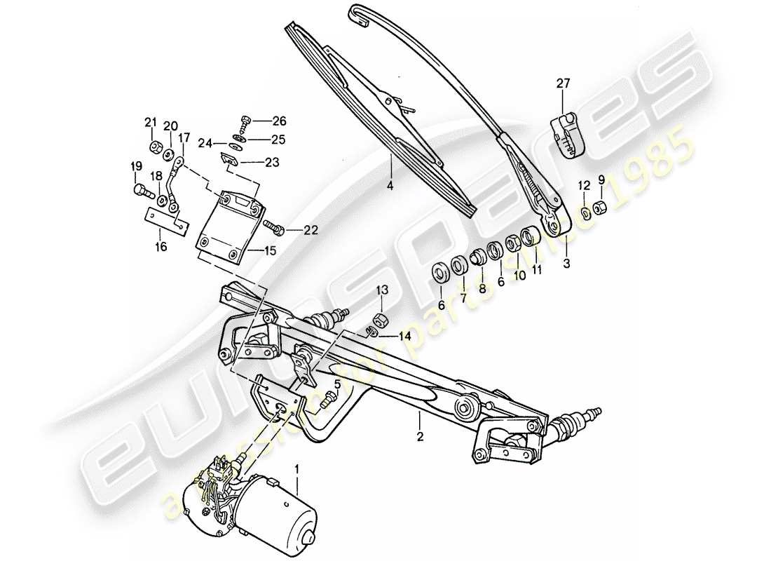 porsche 1989 (911) windscreen wiper system part diagram