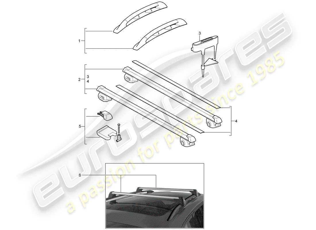 porsche 2007 (tequipment cayenne) roof rail parts diagram