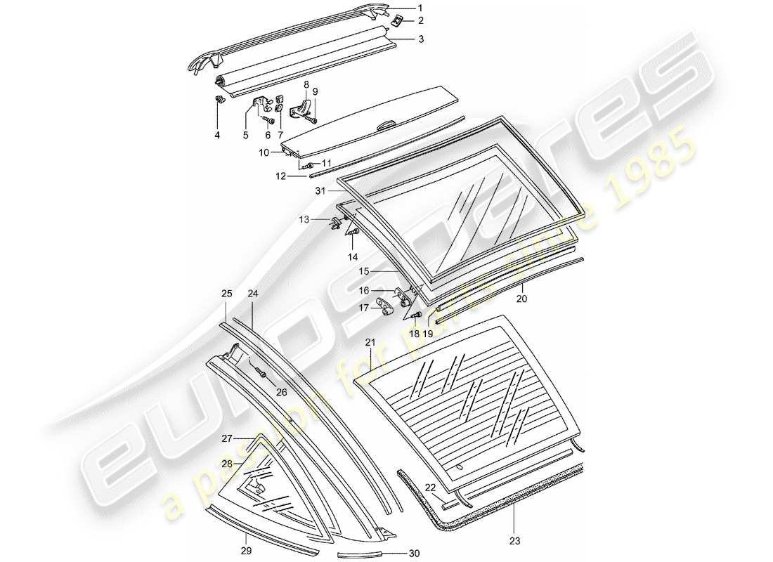 porsche 1994 (993) glass roof parts diagram