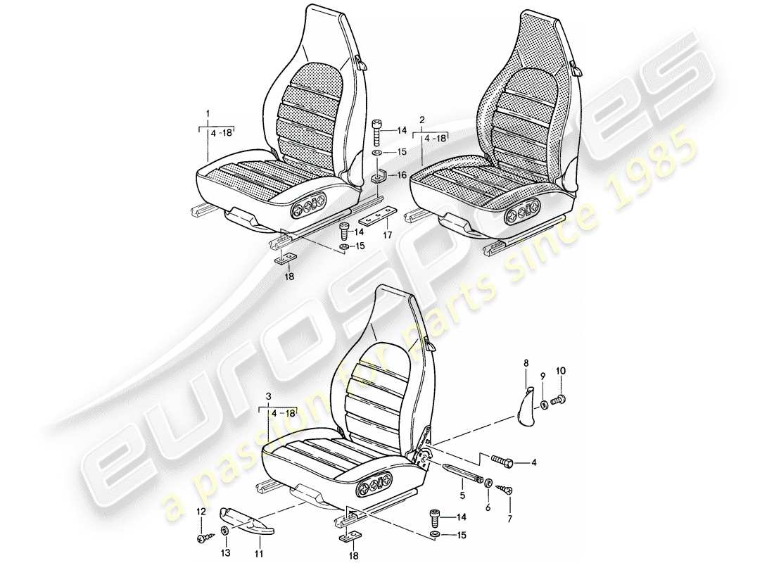 porsche 1989 (911) seat - complete part diagram