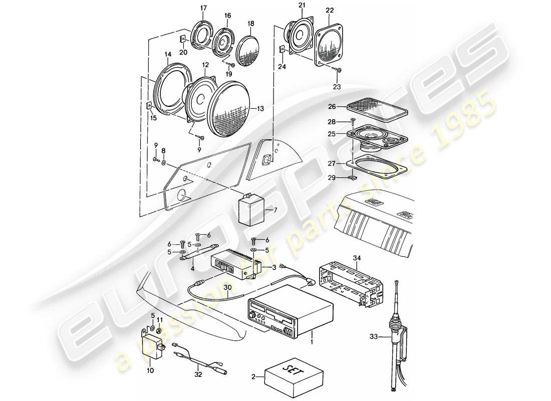 porsche 1987 (911) radio unit - loudspeaker - installation parts - see tpi - gr.9 , nr.7 , 07/94 - gr.9 , nr.10 , 09/94 part diagram