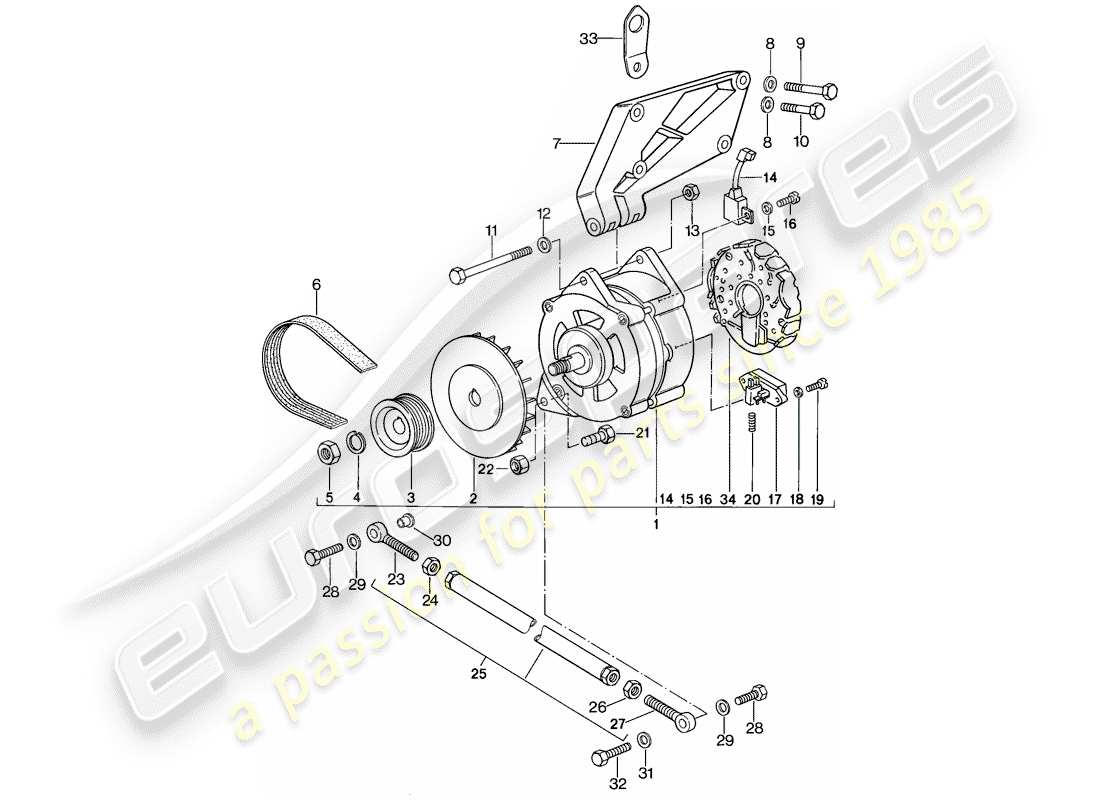 porsche 1983 (944) alternator - with: - fasteners parts diagram