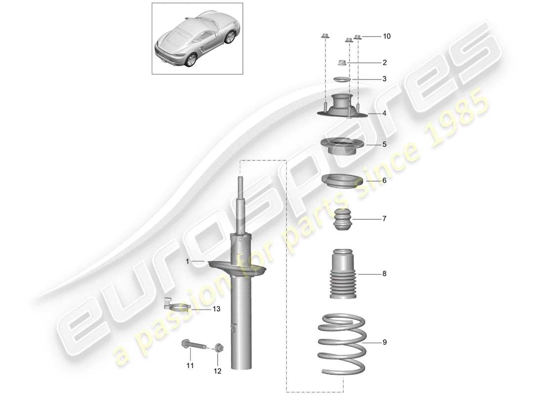 porsche 2020 (718 cayman) shock absorbers coil spring part diagram