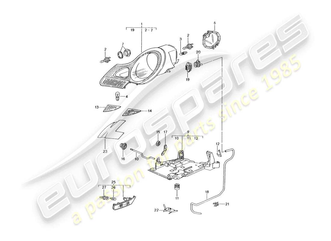 porsche 2004 (986 boxster) headlights turn signal repeater parts diagram