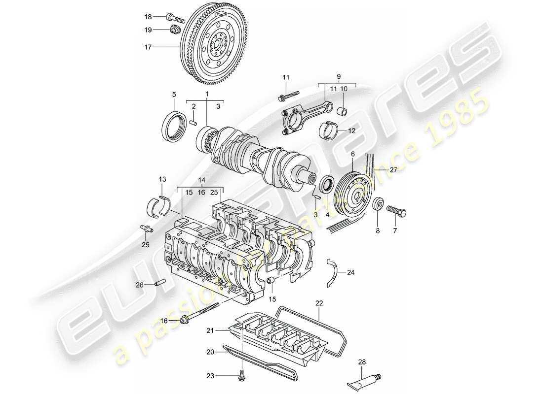 porsche 2001 (996) crankshaft part diagram