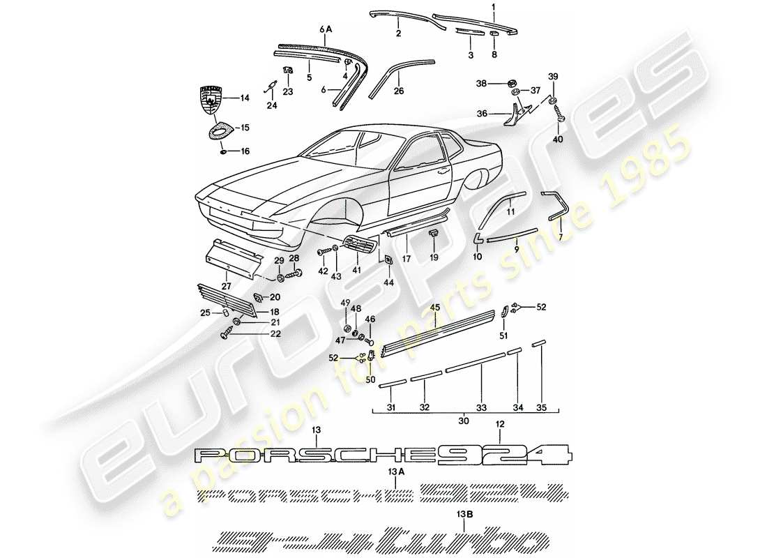 porsche 1977 (924) decorative frame - nameplates parts diagram