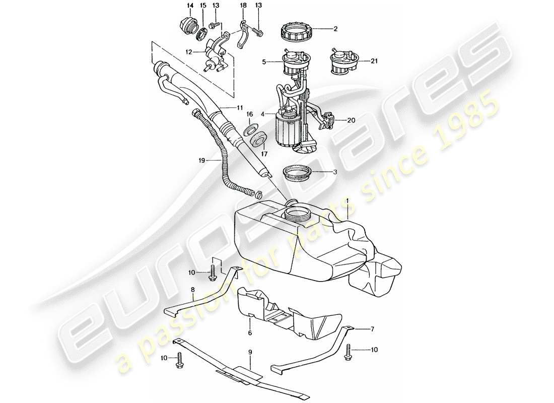 porsche 2005 (996 gt3) fuel tank part diagram
