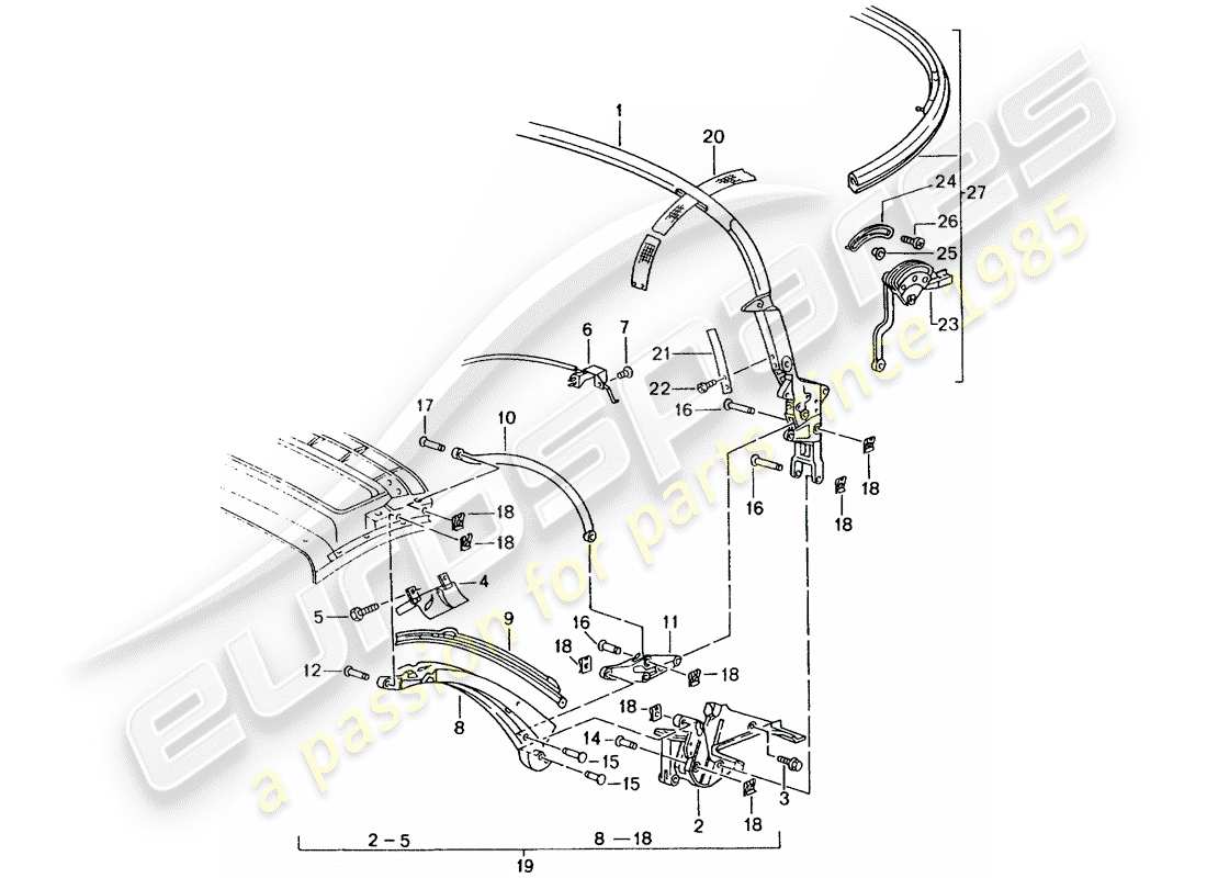 porsche 2003 (986 boxster) top frame individual parts parts diagram