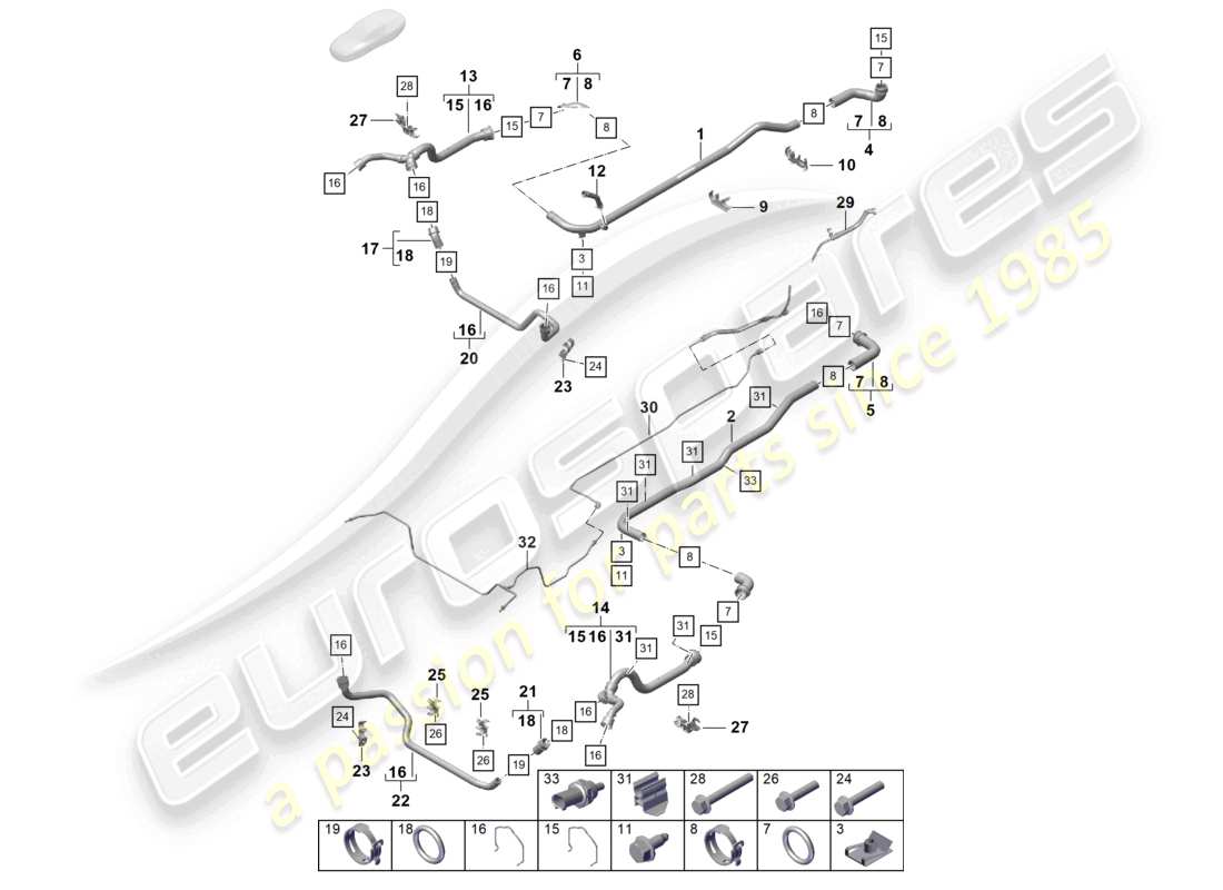 porsche 2020 (718 boxster) coolant cooling system coolant pipe breather line parts diagram