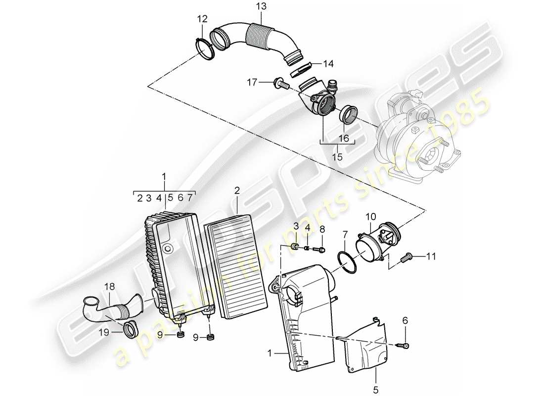 porsche 2007 (cayenne e1 9pa) air filter 1 point part diagram