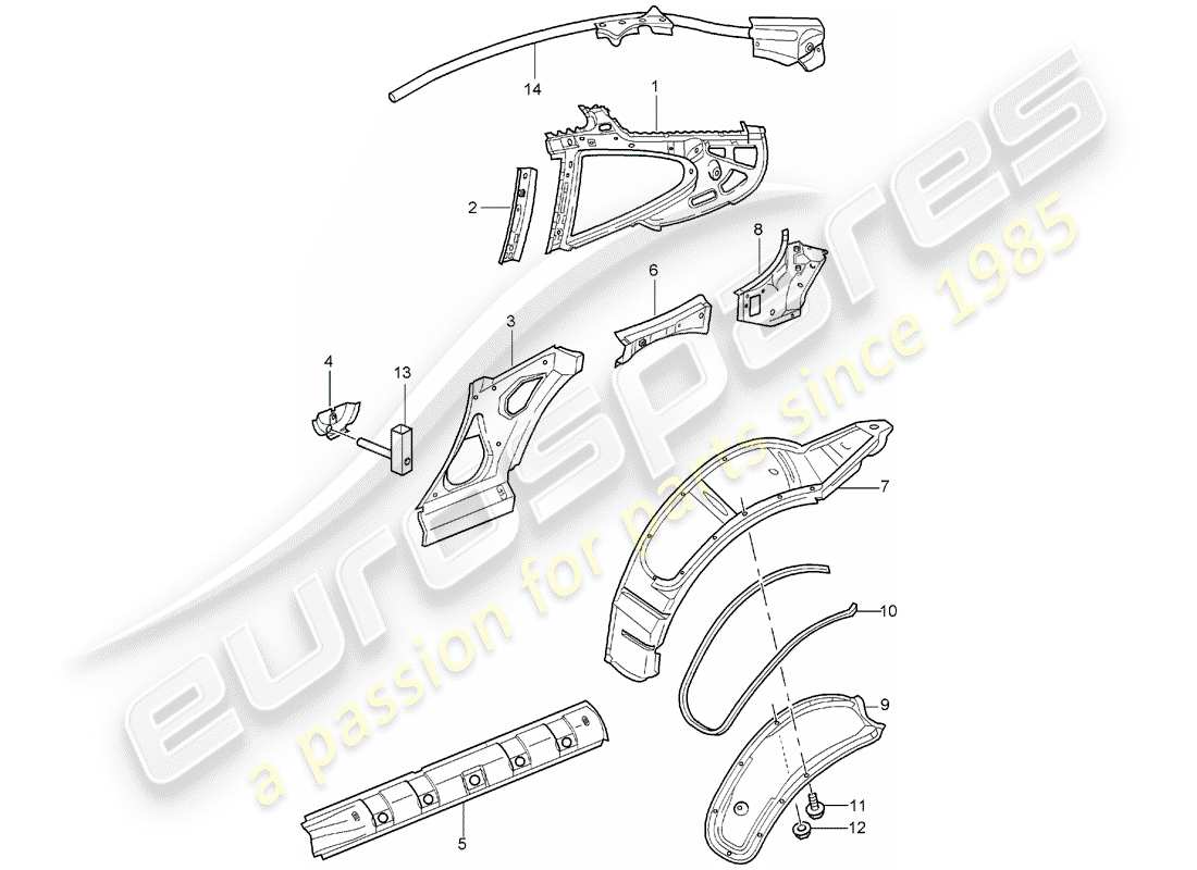 porsche 2002 (996 turbo / gt2) side panel part diagram