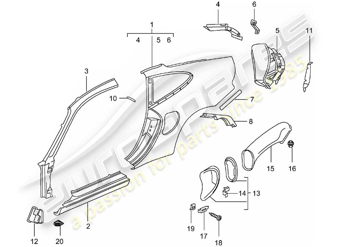 porsche 2002 (996 turbo / gt2) side panel part diagram