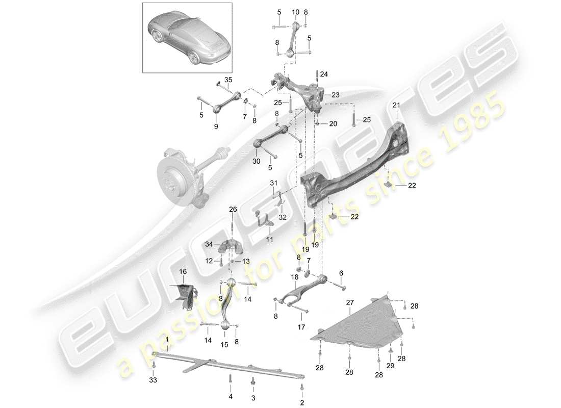 porsche 2016 (991-1) rear axle side part carrier guide parts diagram