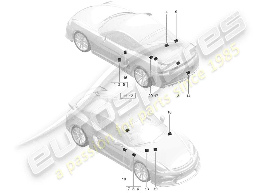 porsche 2016 (981 cayman gt4) signs/notices part diagram