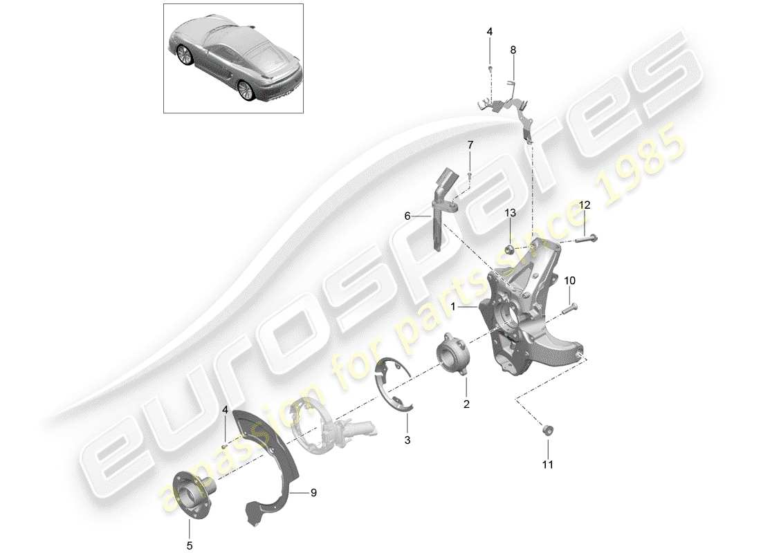 porsche 2016 (981 cayman gt4) rear axle wheel carrier wheel hub part diagram