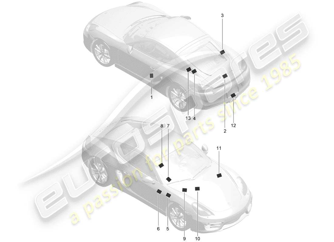 porsche 2014 (981 cayman) signs/notices part diagram