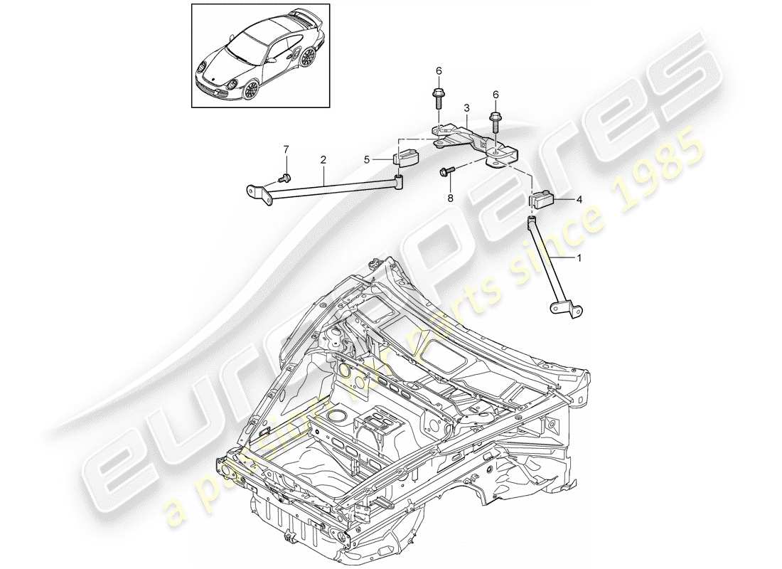 porsche 2011 (997-2 turbo / gt2 rs) dome strut parts diagram
