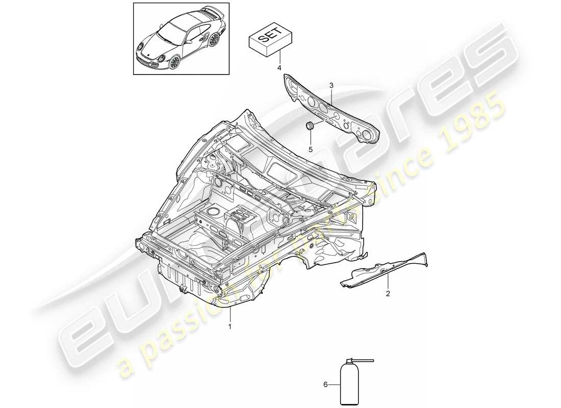 porsche 2011 (997-2 turbo / gt2 rs) front end parts diagram