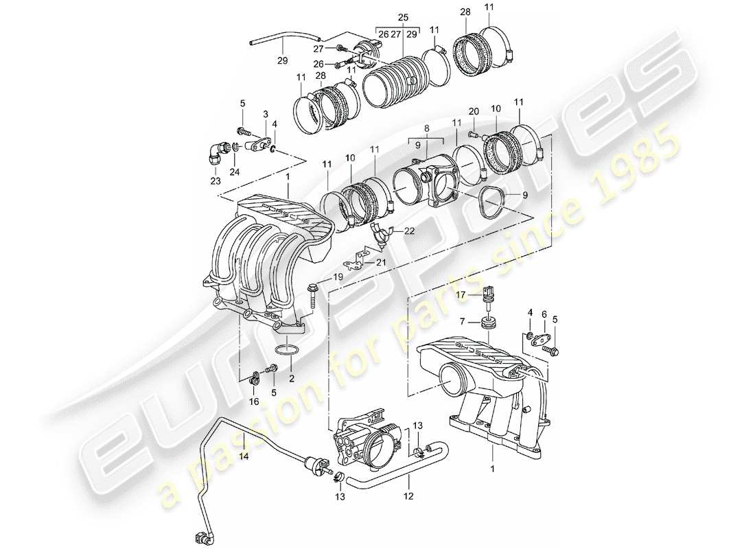 porsche 2001 (986 boxster) intake air distributor parts diagram