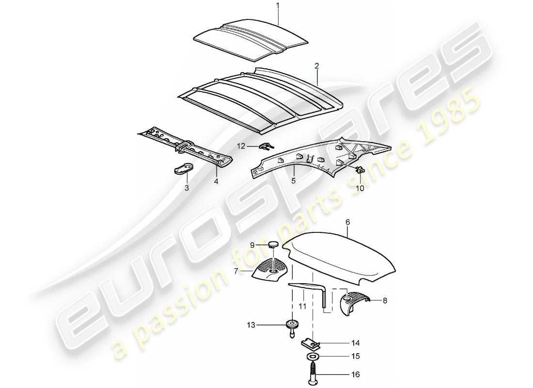 porsche 2001 (996 turbo / gt2) hardtop - sound absorber part diagram