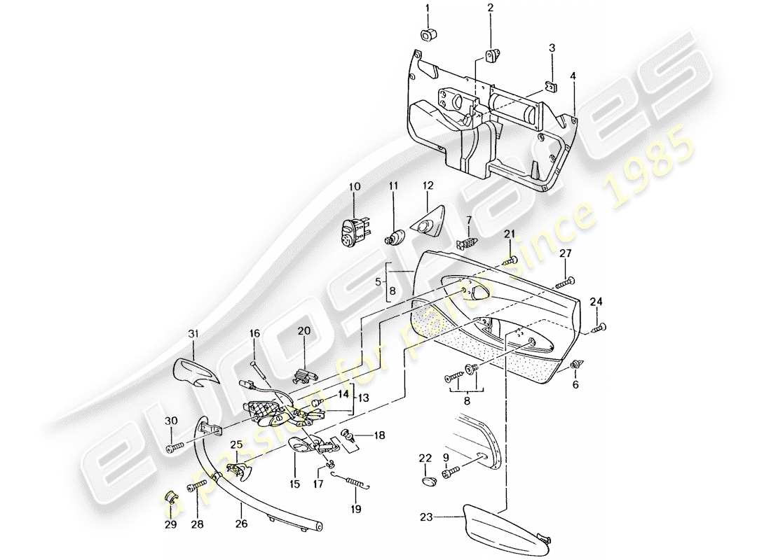 porsche 2002 (986 boxster) door panel accessories parts diagram