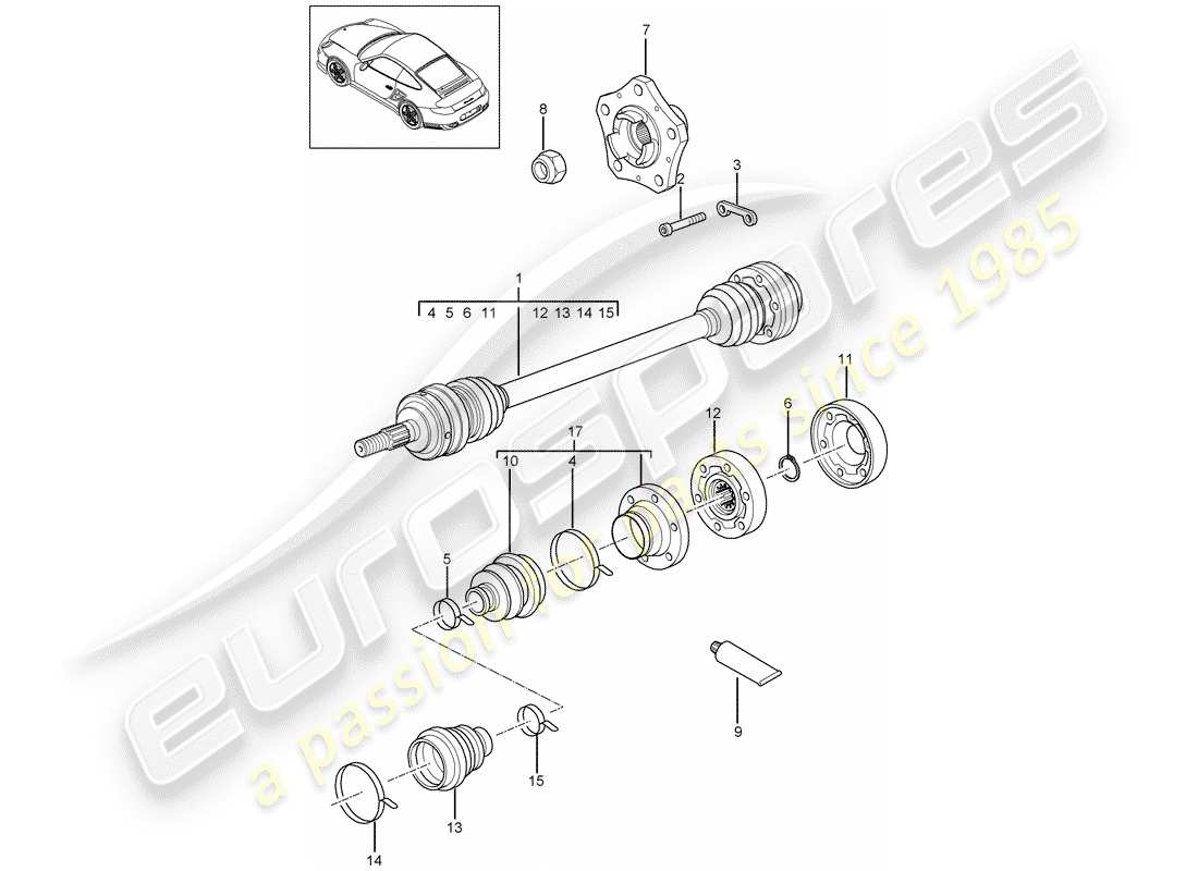 porsche 2011 (997-2 turbo / gt2 rs) drive shaft parts diagram