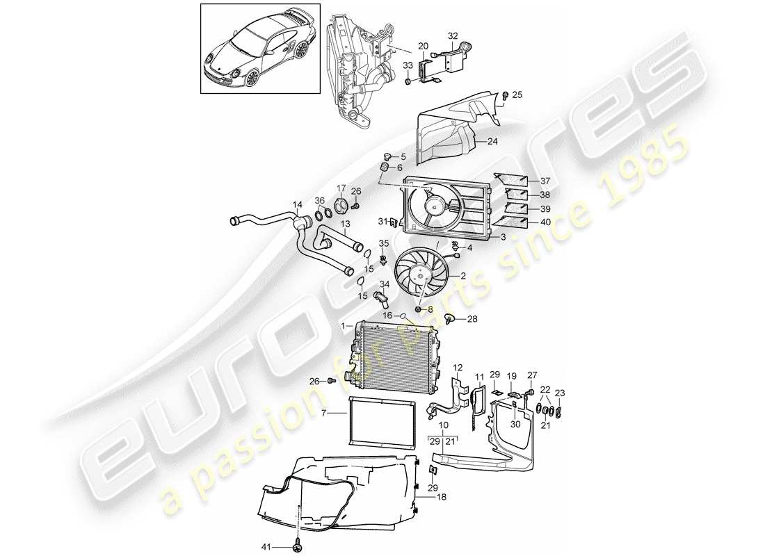 porsche 2011 (997-2 turbo / gt2 rs) water cooling 3 parts diagram