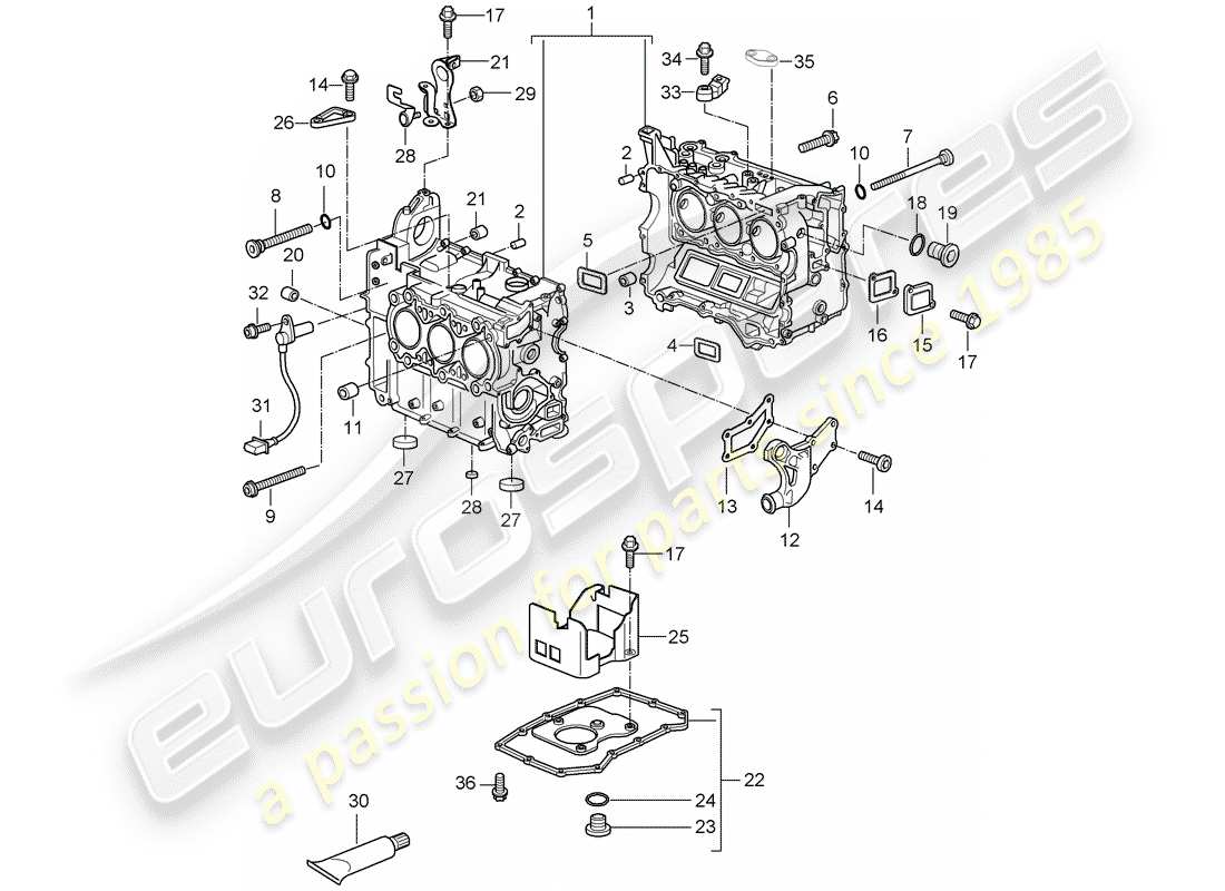 porsche 2005 (987 boxster) crankcase housing individual parts parts diagram
