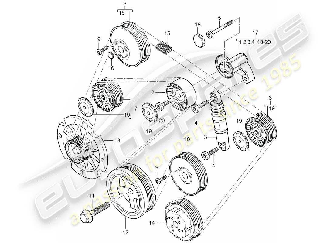 porsche 2006 (cayenne e1 9pa) belt tensioner damper list of 'v' belts part diagram