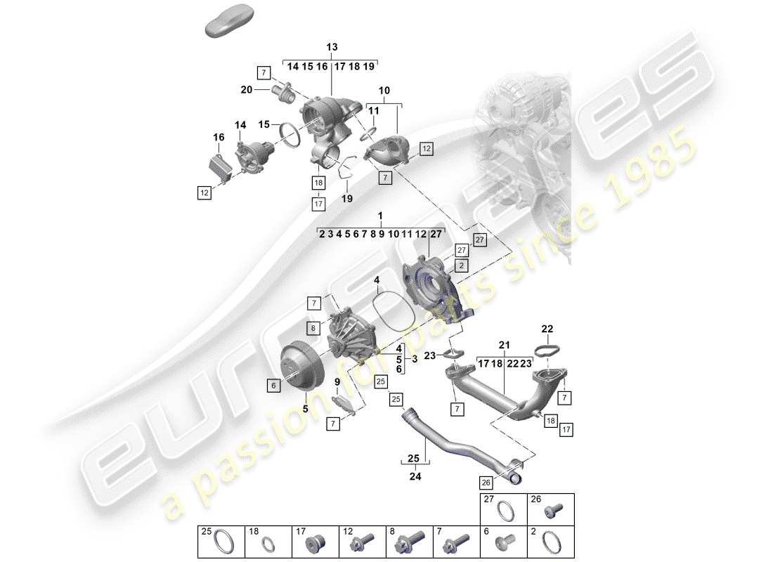 porsche 2020 (718 boxster spyder) coolant pump parts diagram