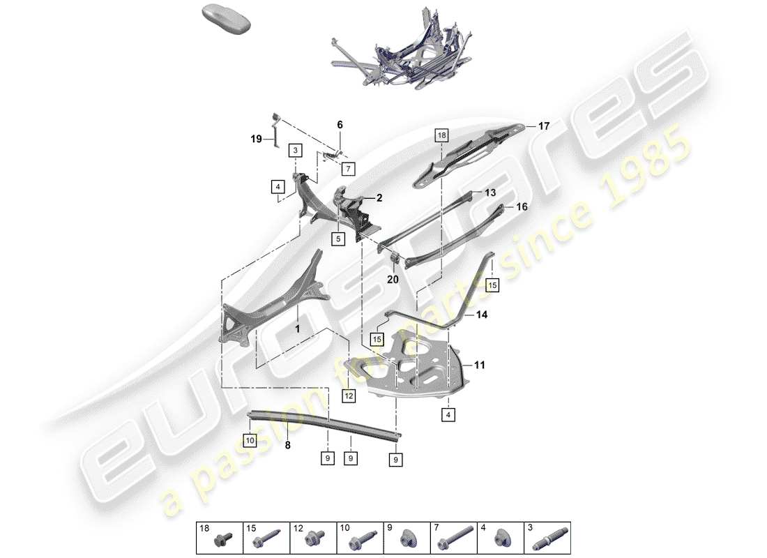 porsche 2019 (718 boxster spyder) side part carrier part diagram
