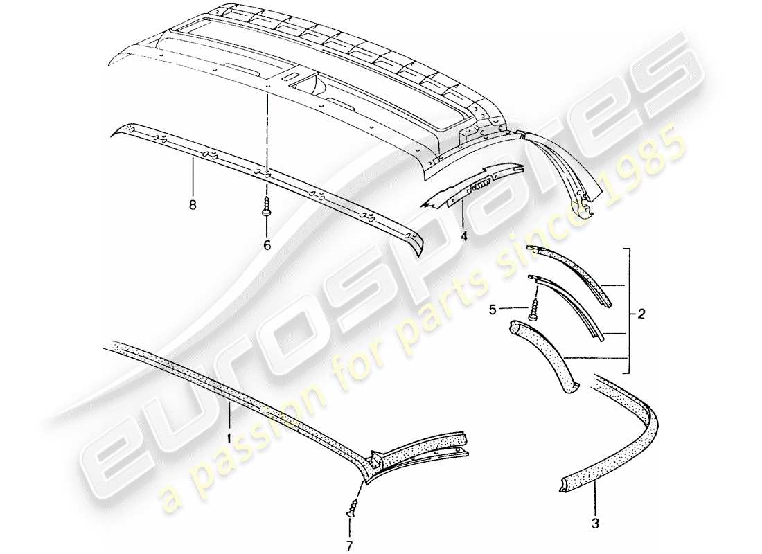 porsche 2000 (986 boxster) convertible top seal parts diagram