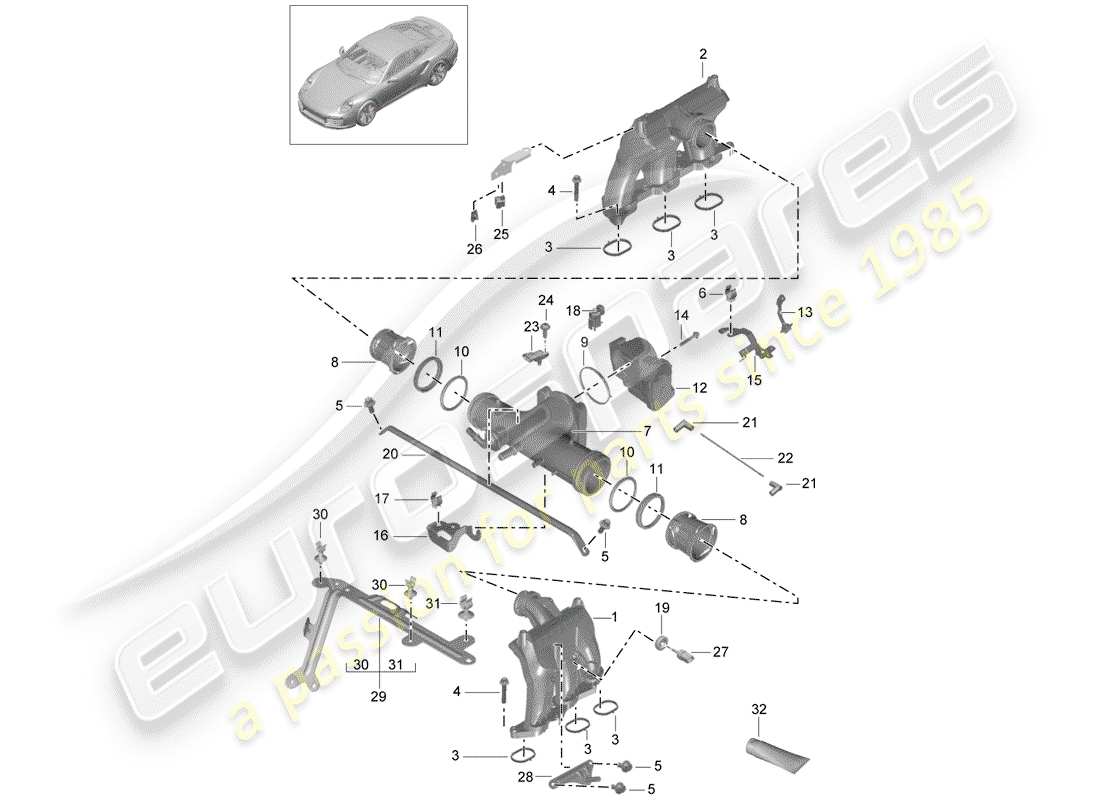 porsche 2015 (991-1 turbo) intake air distributor throttle valve adapter part diagram