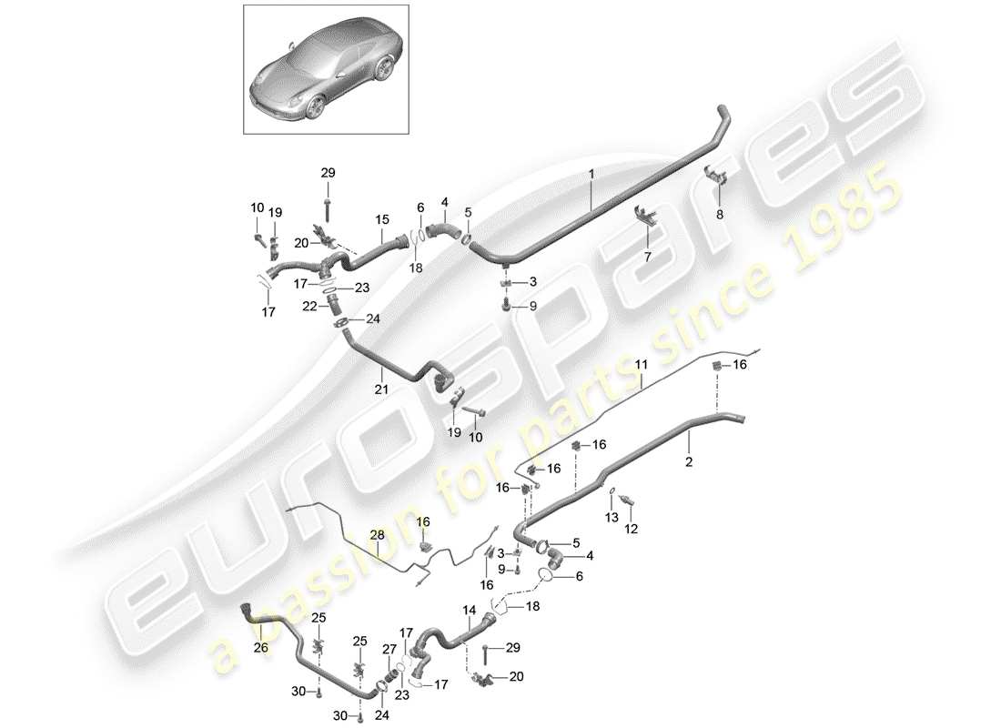 porsche 2014 (991-1) coolant cooling system 2 parts diagram